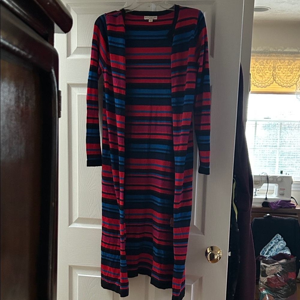 NY&Co Eva Mendes Striped Long Sleeve Maxi Duster Cardigan XS/S